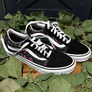 Vans Women's Black and Multicolor Floral Sneakers 7.5